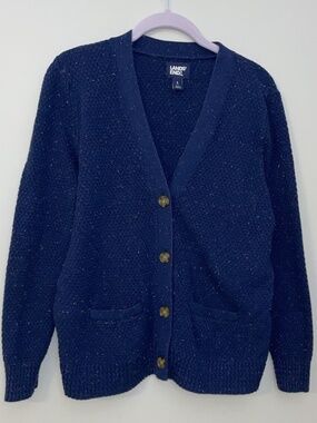 L.L. Bean Women’s S Cardigan  Sweater Cotton Blue  Flecked Pockets Vintage